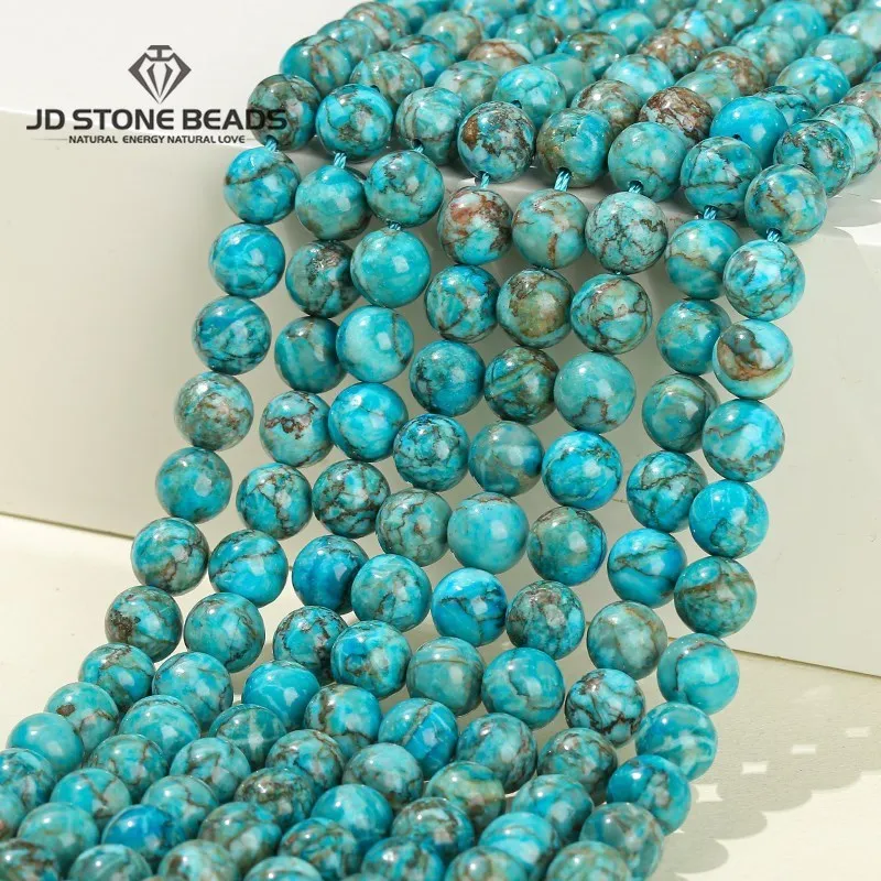 Perline di pietra rotonde di turchese blu naturale per braccialetti