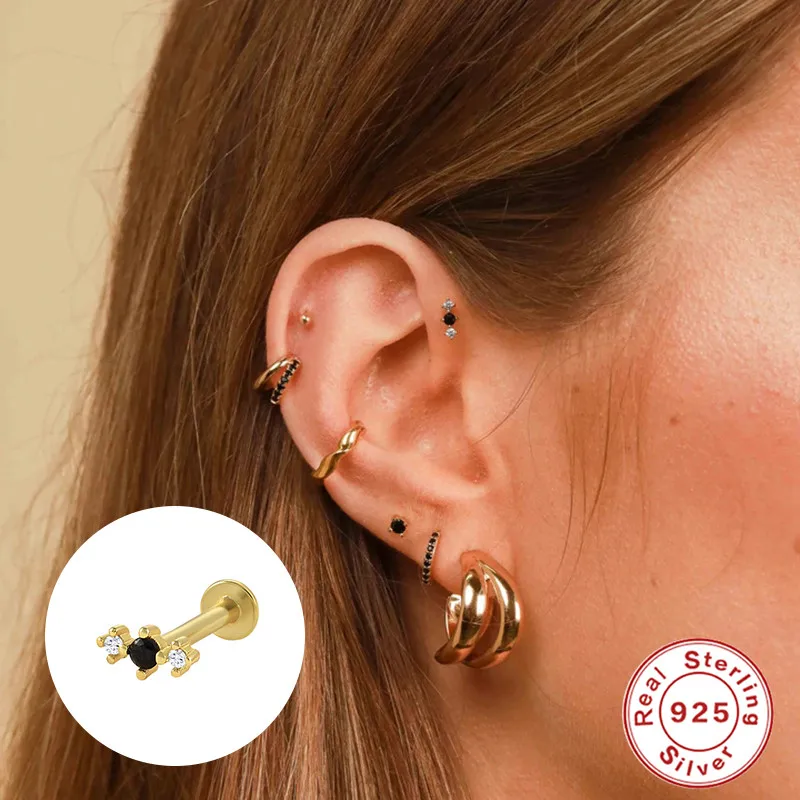 Helix Piercings in 925 Sterling Silver and gold color