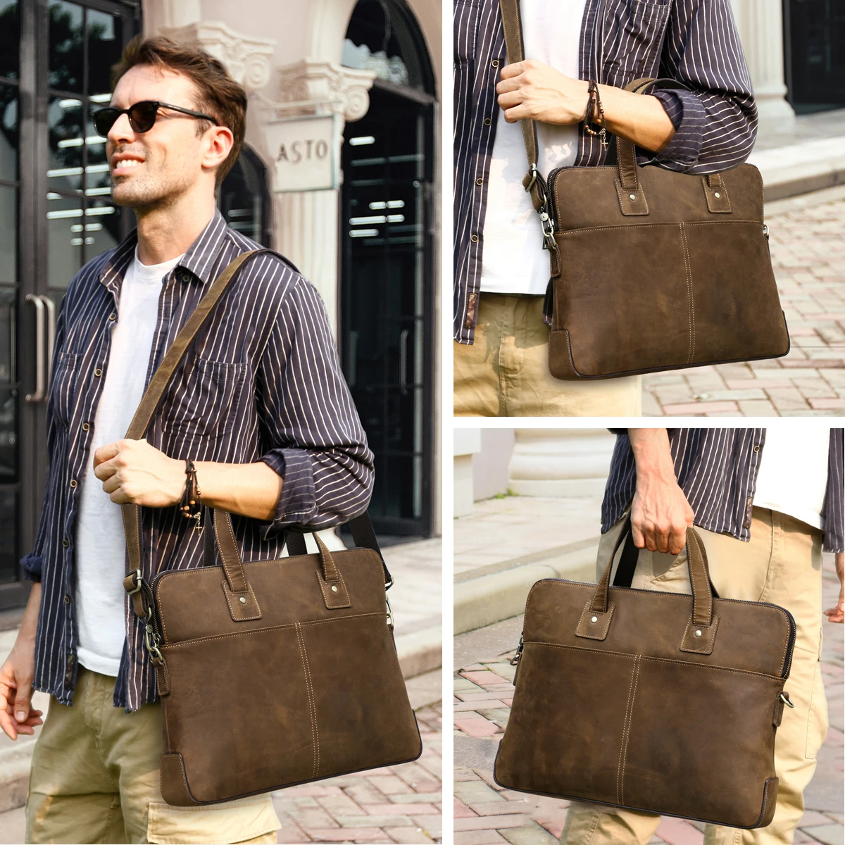 Bolsa de Couro Retrô Portátil com Alça para Homens Bolsa de Ombro Comercial Bolsa Crossbody Macbook m2 m1 Air 13 Pro 14 15 16 Case - Imagem 6