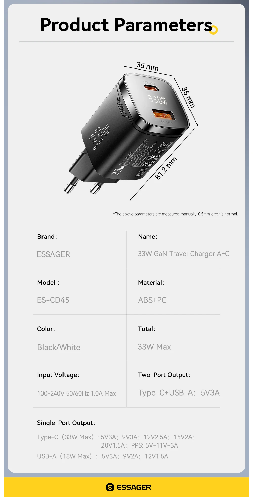 Essager 33 W GaN USB C Ladegerät Digital Display PD Schnelle Aufladung Für iPhone 16 15 14 Max Pro iPad für Xiaomi Poco Samsung Ladegerät – Detail 14