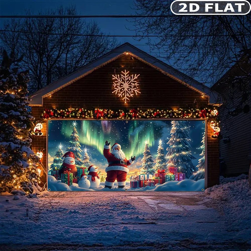1pc Large Christmas Garage Door Banner, Festive Backdrops