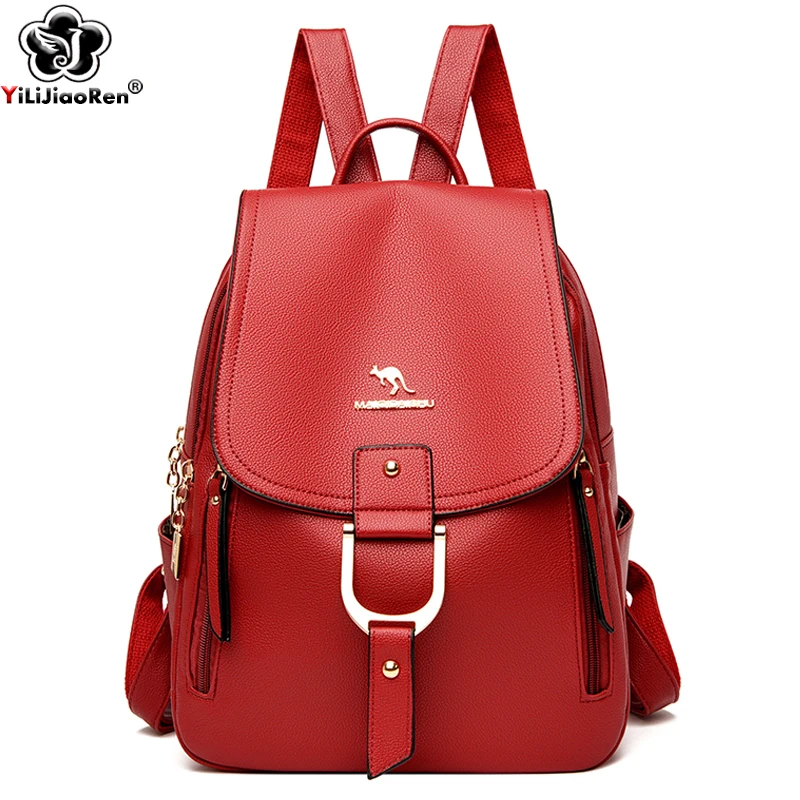 

New Trend Bagpack for Women Famous Brand Pu Leather Backpack Girls Large Capacity Shoulder Bag Multifunctional Travel Backpack