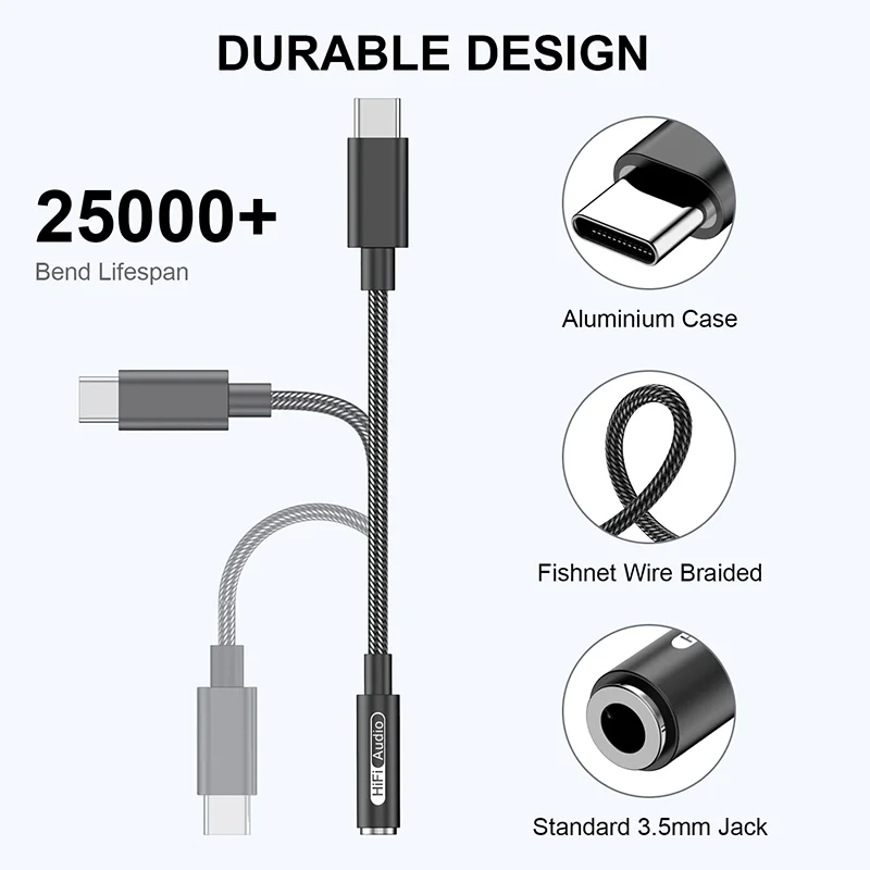 Type C Jack Earphone Adapter ALC5686 CX31993 DAC USB C to 3.5mm Headphones AUX Cable Adapter For Huawei Xiaomi Android Phone