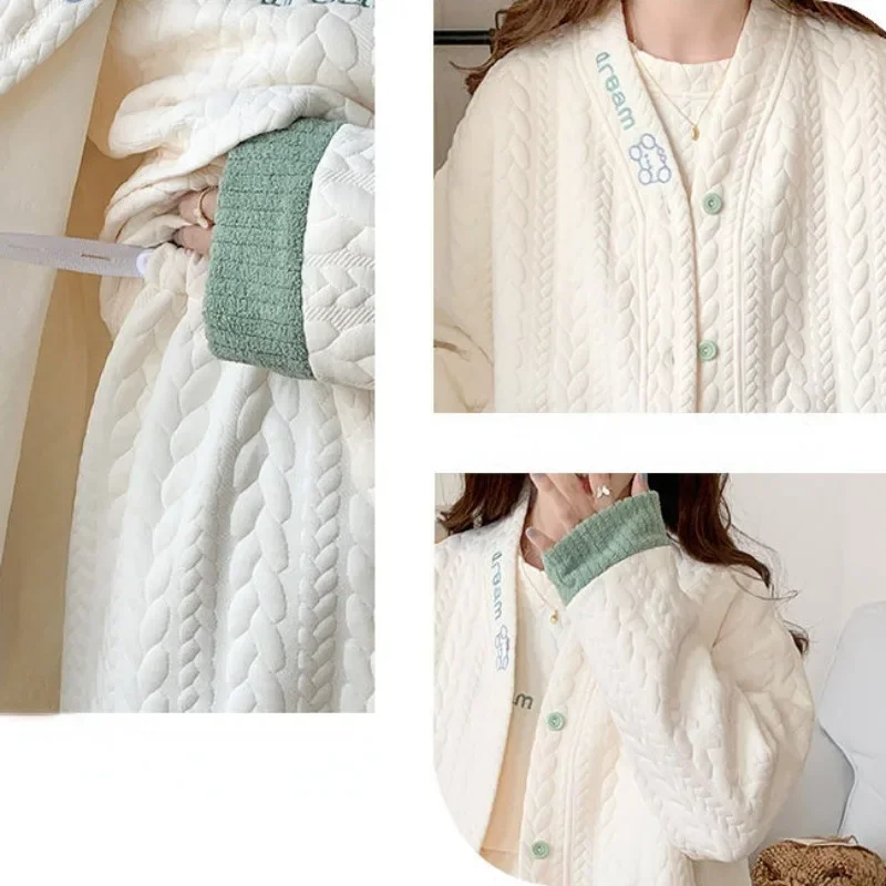 2024 New Three-piece Suit Air Cotton Autumn Winter Can Adjust Pregnant Women Pajamas Long-sleeved Breathable Nursing Clothes