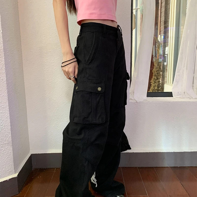 Rapwriter Y2k Khaki Denim Pants Baggy Cargo Pants For Women Low Waisted  Straight Pants Casual Denim Pants Harajuku Streetwear - Jeans - AliExpress