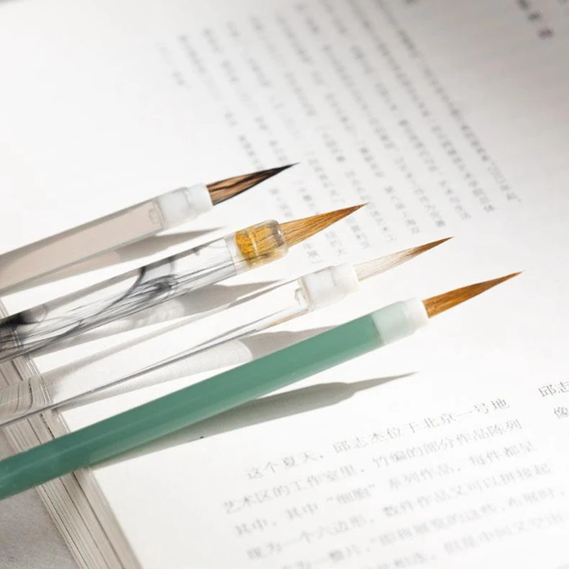 1Pc Calligraphy Copy Small Regular Script Writing Brush Transparent Acrylic Penholder Wolf Hair Writing Brush Stationery hare hair iron head purple hair brush small script chinese calligraphy pen ancient bamboo copy script teeny head regular script