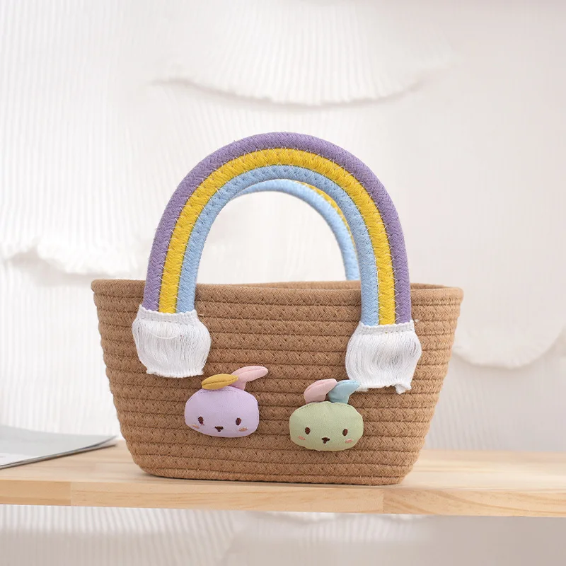 Cartoon rabbit decorative handbag Rainbow floral shoulder bags 4