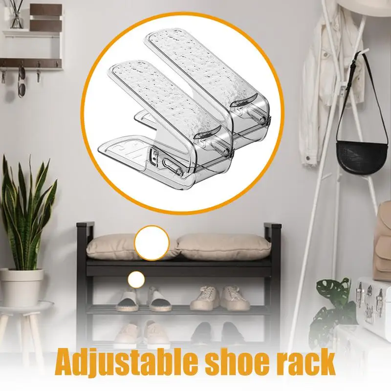 Adjustable Shoe Stacker 2pcs Adjustable Double Layer Stack Shoe Holder Transparent Thickening Stackable 3 Different Height Space 3
