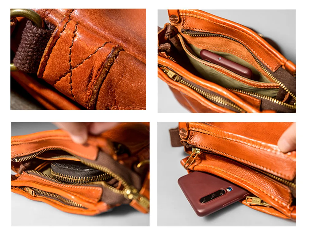 Vintage fashion luxury natural genuine leather men's small messenger bag casual daily outdoor real cowhide phone shoulder bag