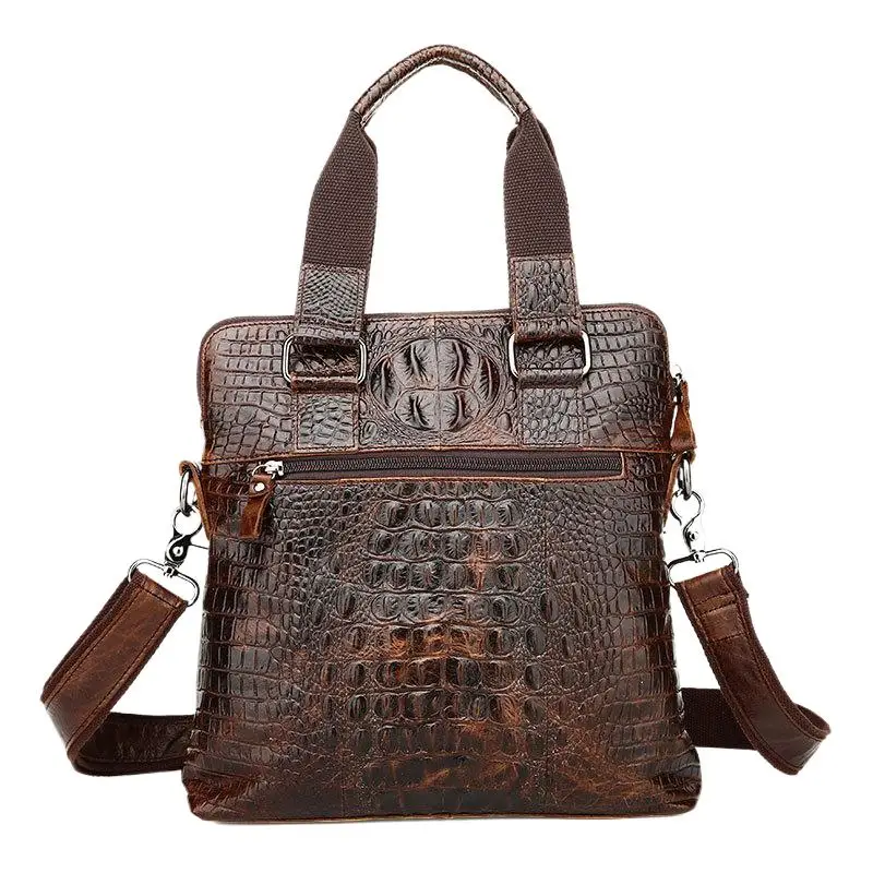 Genuine Leather Crocodile Pattern Men's Briefcase Business Cowhide Handbag Luxury Male Shoulder Messenger Bag Office File bag