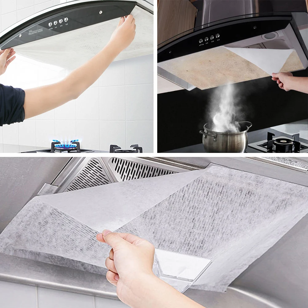 12Pcs Clean Cooking Nonwoven Range Hood Grease Filter Kitchen Supplies Oil Proof Sticker Pollution Mesh Range Hood Filter Paper