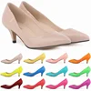 New Women Pumps Classic Sexy Pointed Toes 5cm Low Med Kitten High Heels Spring Brand Design Black Dress Wedding Shoes Large Size 6