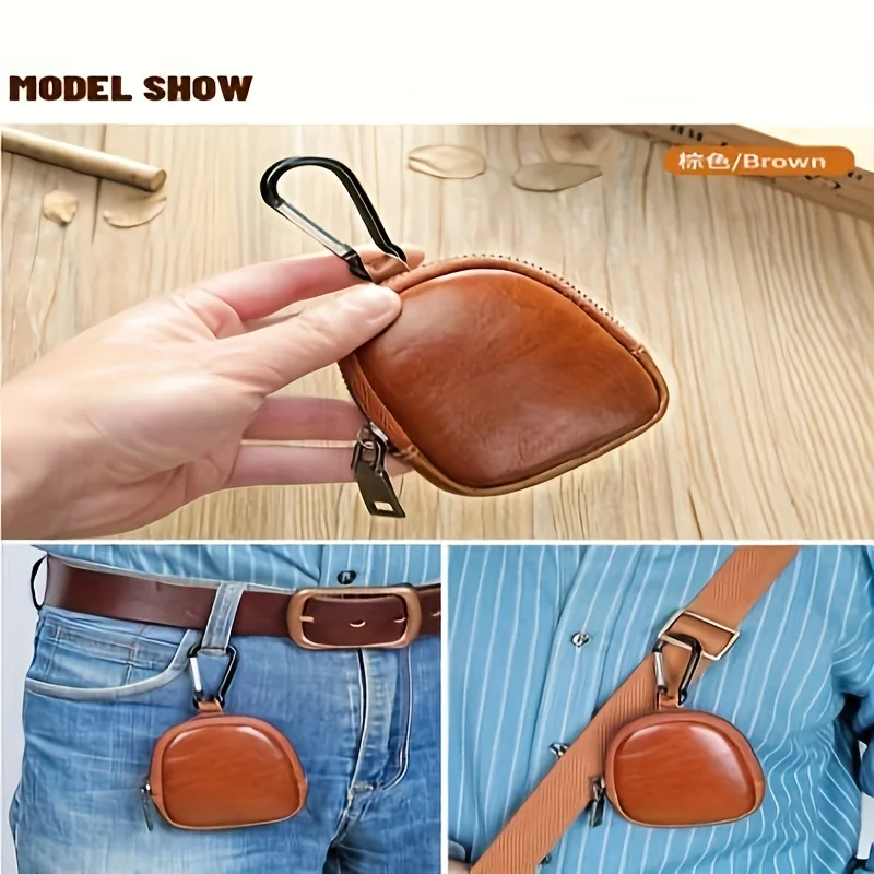 Vintage Real Leather Mini Zero Wallet Zipper Coin Wallet Built in Hook Key Change Storage Bag With Ring Card Case For Men