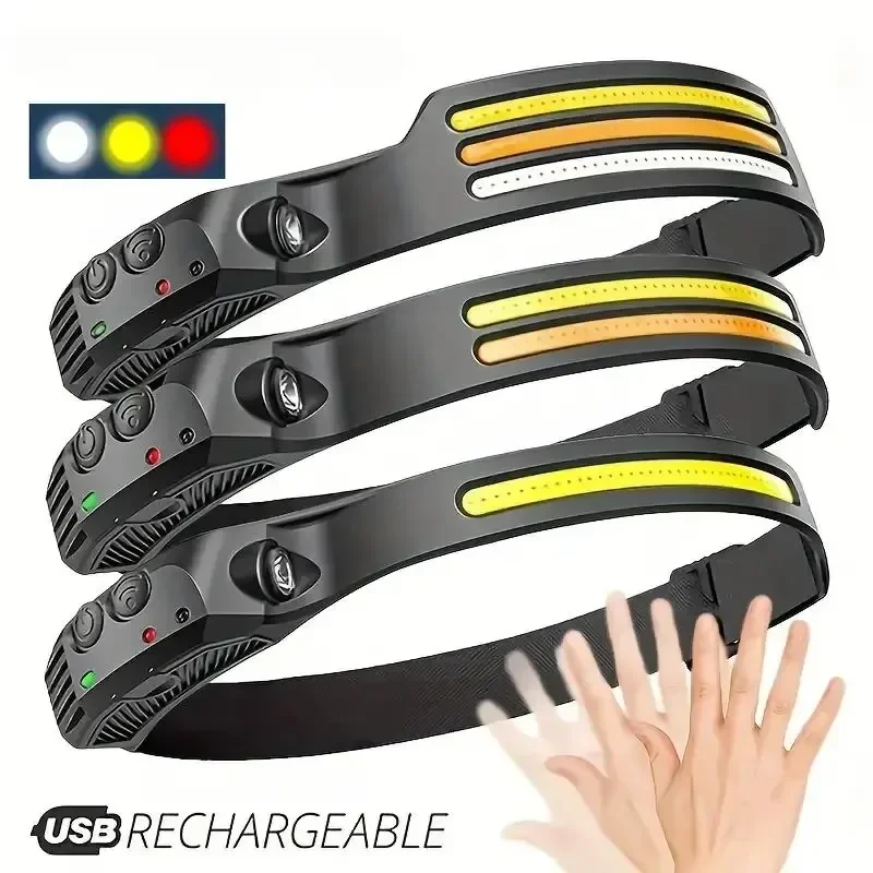 Head Flashlight COB Headlamp Work Light USB Rechargeable LED+COB Headlamp Introdution Sensor Lithium Battery 5 Modes for Outdoor COB Floodlight Emergency LED