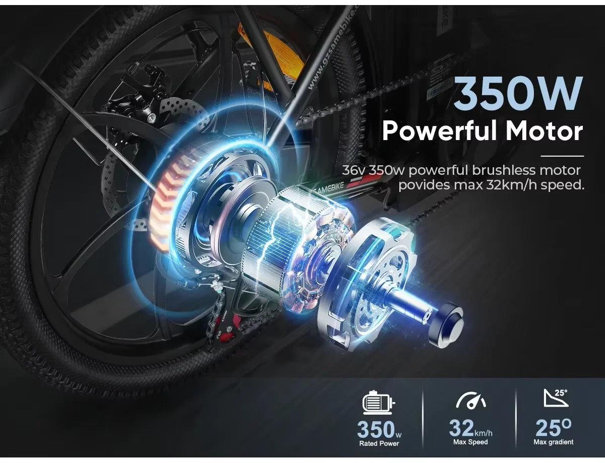 E-bike CY20 350W Motor 36V12AH Removable Battery Electric Bike Folding Adult Range 40km 20-inch Tire City Road Electric Bicycle