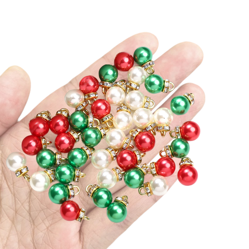 50pcs/set Shiny CCB Christmas Beads Pendant Classic Golden Rhinestone Spacer Beads For Earrings  Making Fashion Accessories