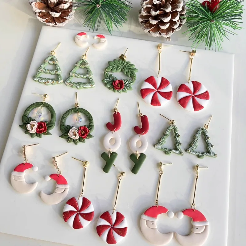Clay tools clay cutters christmas series green leaf polymer clay cutters diy christmas tree earring jewelry molds making dangle clay cutting die tools
