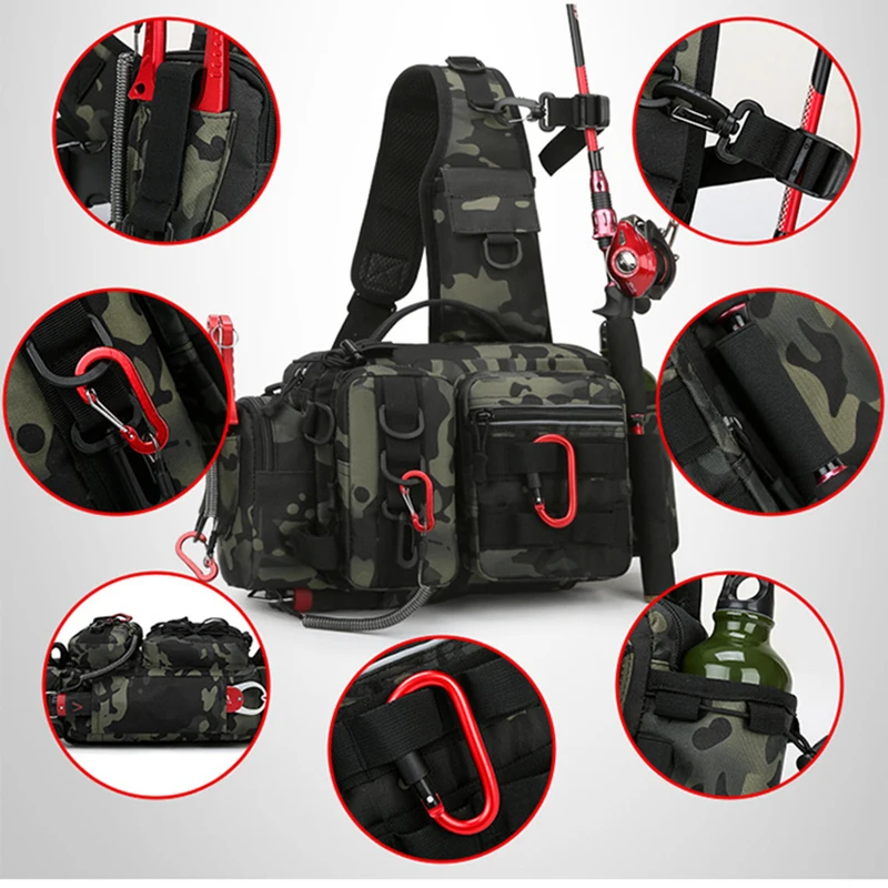 Description Picture 4 of itemMen Fishing Tackle Bag Single Shoulder Crossbody Tactical Bags Waist Pack Fish Lures Gear Utility Storage Fishing Box Chest Bag