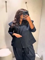 Blazer chic pour femme, col rabattu, manches longues, double boutonnage, blazers féminins, nouvelle mode printemps 2026, élégant manteau pour femme 2
