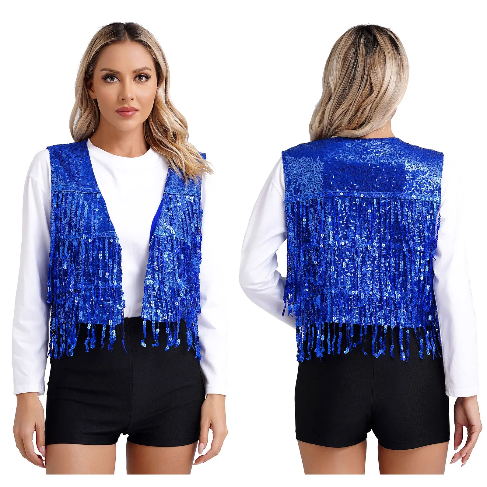 Gilet Con Frange Di Paillettes Per Donna – Leggero, Senza Maniche, In Tessuto Traspirante Ed Elastico, Perfetto Per Feste, Lavoro E Tempo Libero, Taglie Disponibili