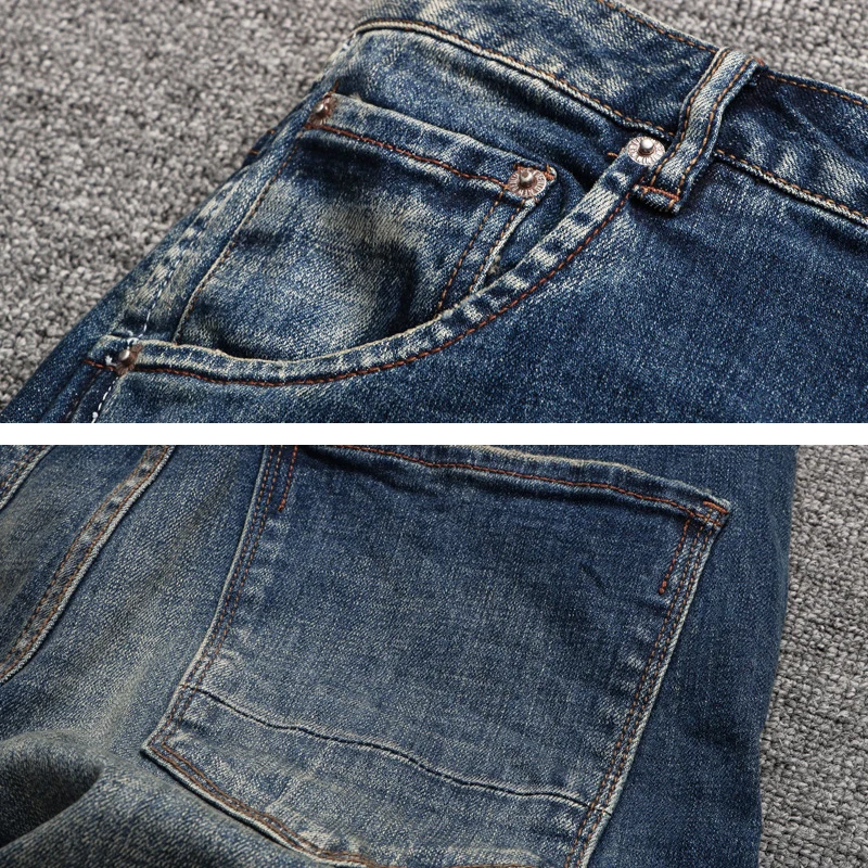 Fashion Designer Men Jeans High Quality Retro Blue Elastic Stretch Slim Fit Ripped Jeans Men Trousers Vintage Denim Pants Hombre