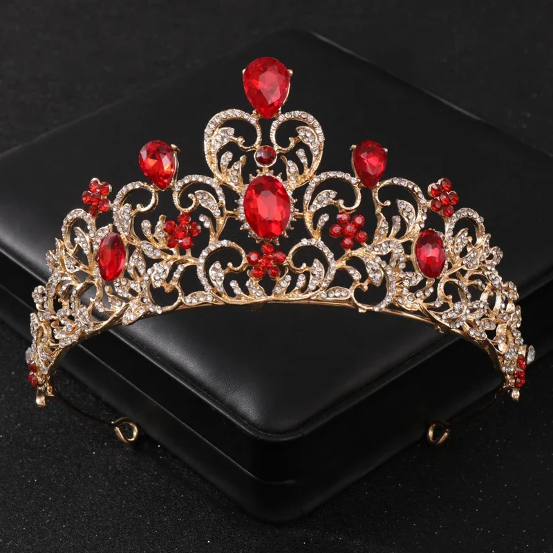 Barock Vintage Roter Kristall Strass Tiaras Und Kronen Königin Prinzessin Diademe Hochzeit Haarschmuck Frauen Schmuck – Detail 10