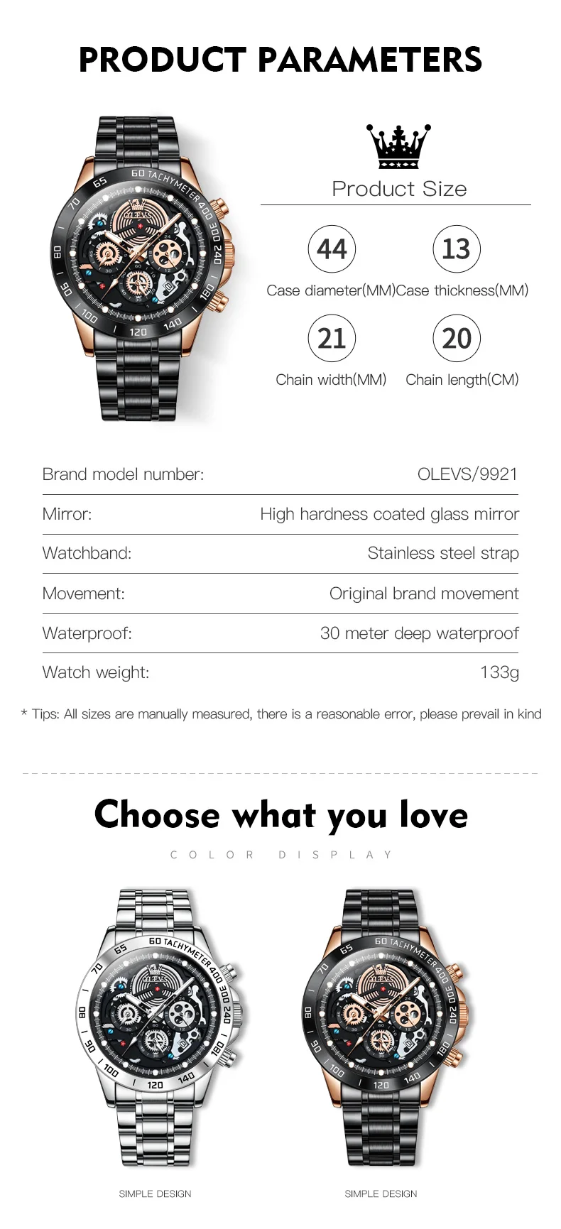 OLEVS Original Watch for Men Waterproof Quartz Stainless Steel Sports Fashion Wristwatch Top Brand Watches Clock Montre Homme