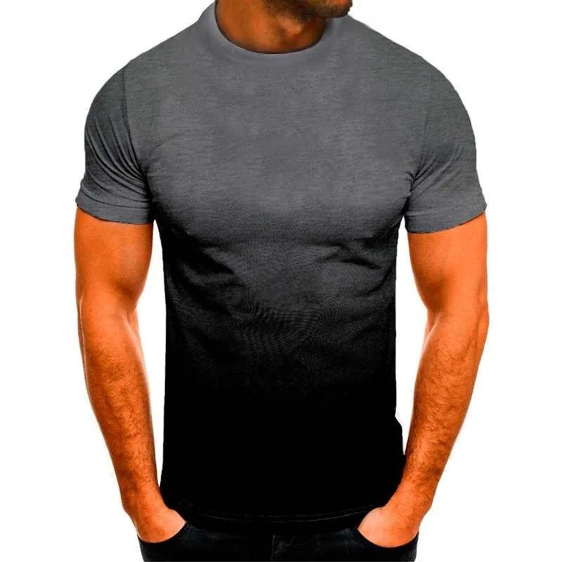 New Summer Men's Casual Loose All-match T-shirt 3D Solid Color Gradient Printing Series Tops Harajuku Round Neck Short-Sleeved