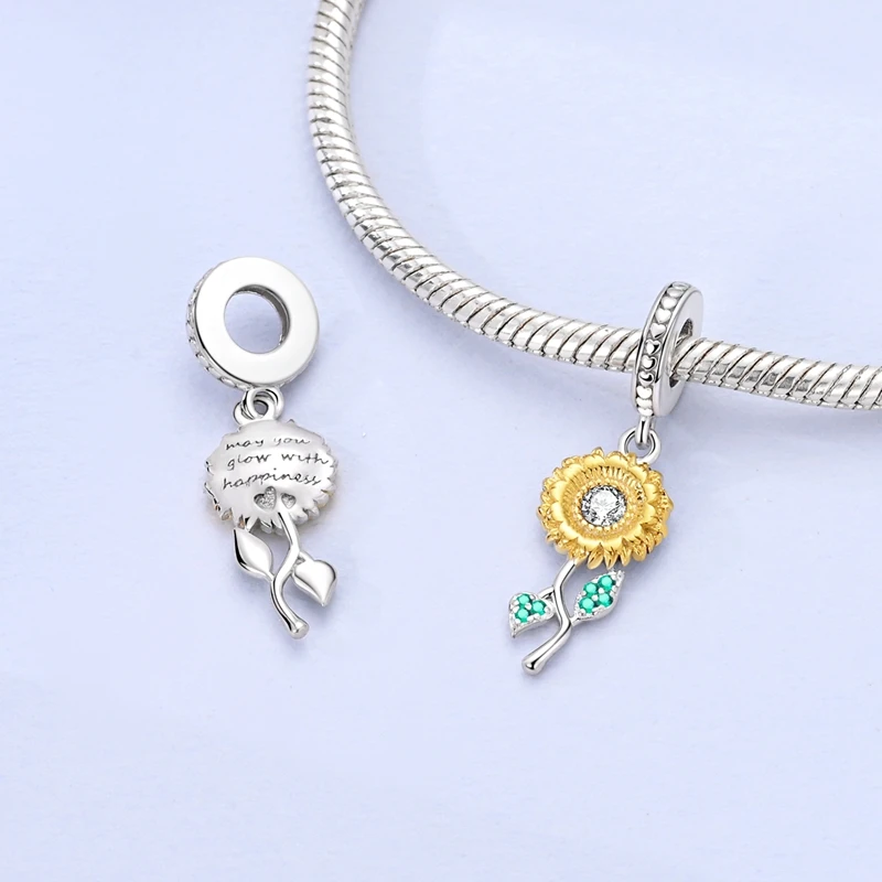 Goldene Leoparden-Hund-Sonnenblumen-Perlen aus 925er-Sterlingsilber, Herbst-Ahornblätter, Original-Charms, Perlen für Armbänder, Damenschmuck, Geschenk – Detail 22