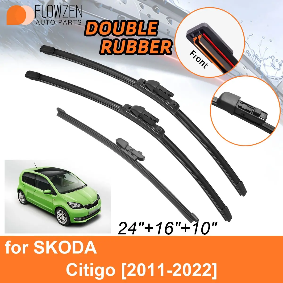 

Double Rubber Car Wiper Blades for SKODA Citigo 2011-2022 Rear Blades Accessories 2014 2015 2016 2017 2018 2019 2020 2021 2022