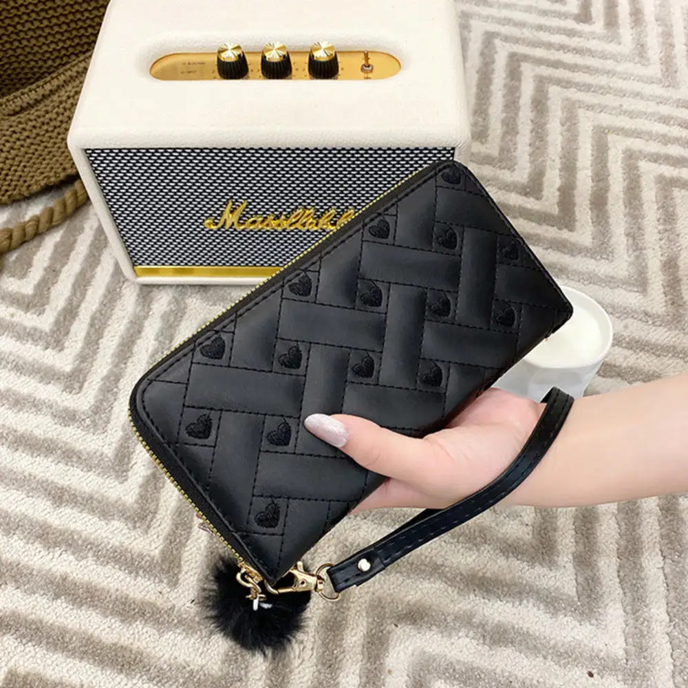Women Heart Embroidered Long Wallet PU Leather Top Quality Card
