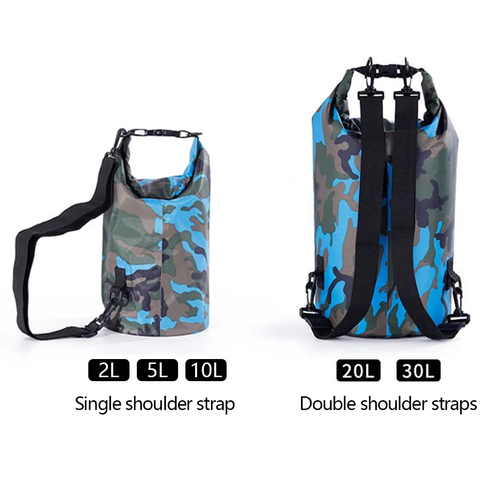 2/5/10/20/30L Diving Bag Waterproof Camouflage Swimming Bag Beach Rafting Bag Outdoor Boating Kayaking Travel Storage Dry Bag