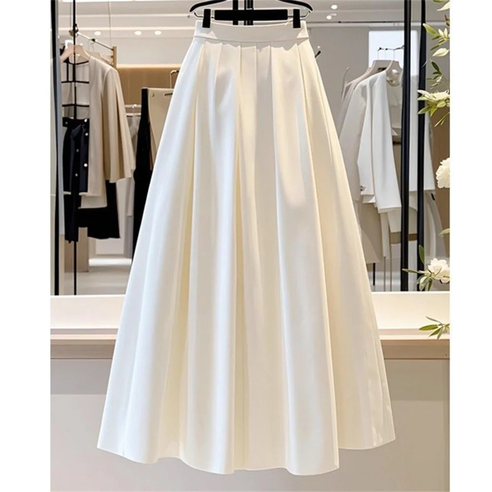 Women Skirt White Solid A-line Spring Summer Simple Elegant Female French Style Fashion Vintage Long Skirt Oversized Women Skirt 1