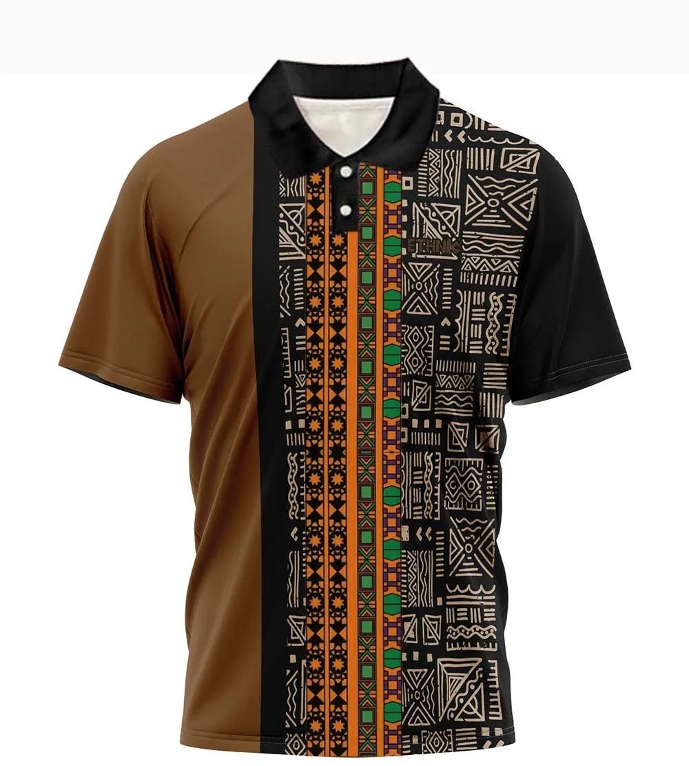 خمر العرقية نمط ثلاثية الأبعاد قميص بولو مطبوع للرجال موضة عادية كم قصير تيز الصيف جديد التلبيب القمم المتضخم تي شيرت