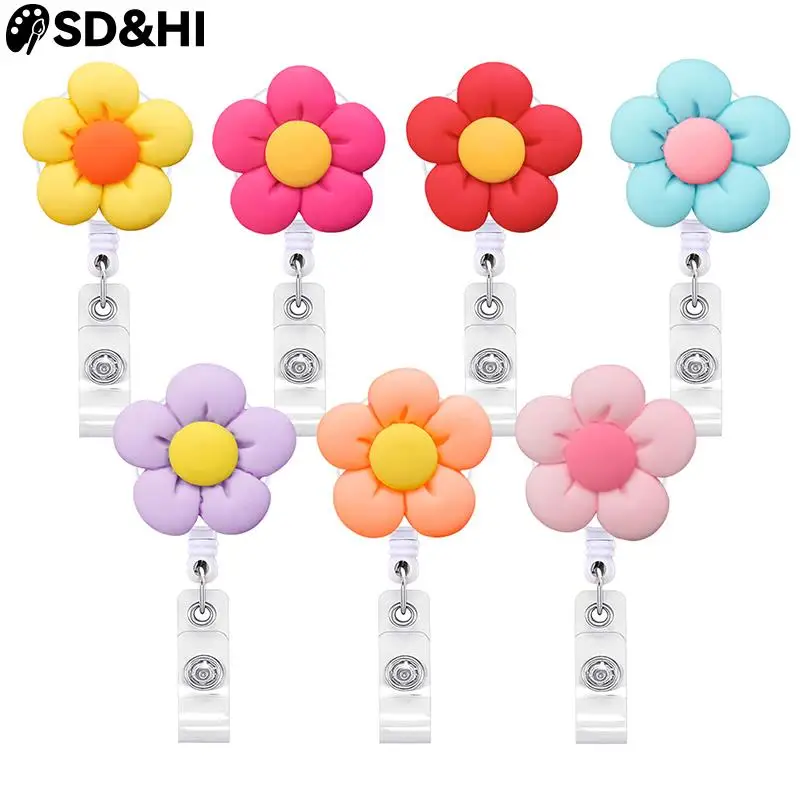 

Resin/Silicone Retractable Nurse Badge Holder Badge Reel Clip Flower Shaped Students Name Tag ID Card Holder Lanyard Accessories