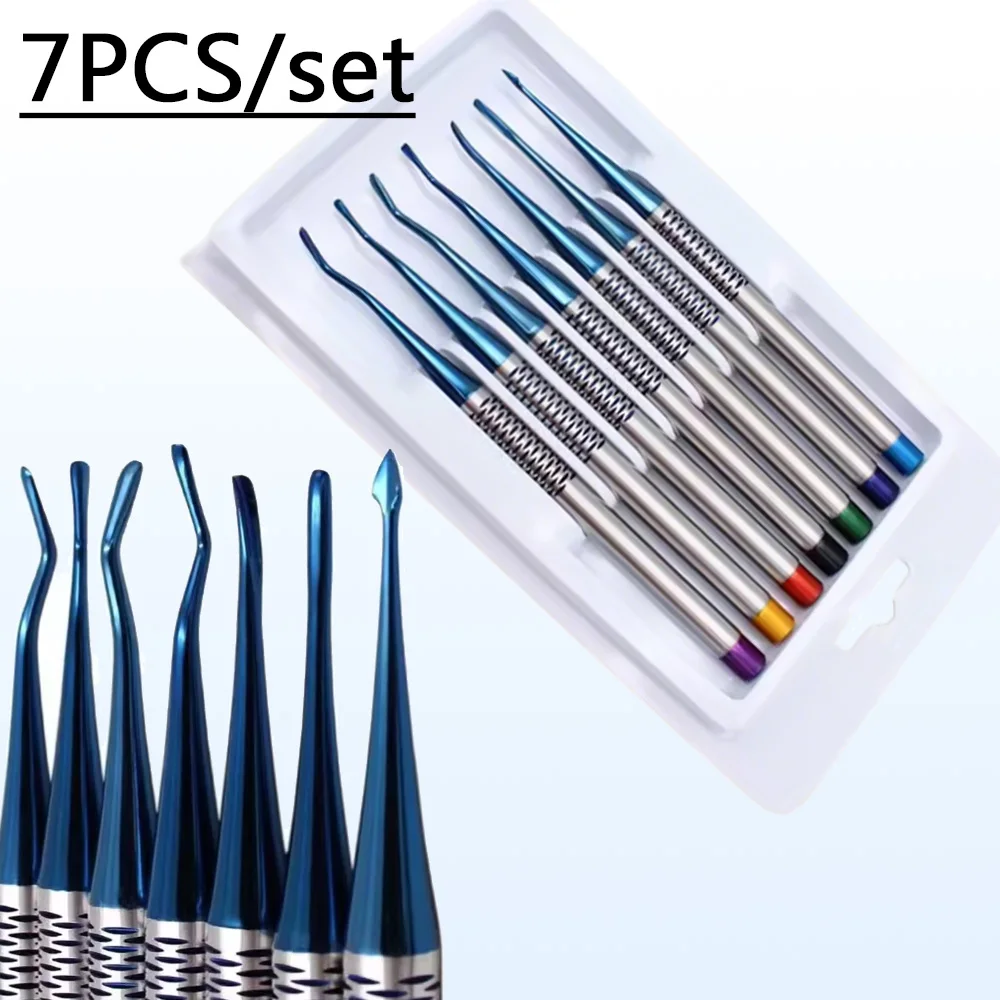 7 Piece Titanium Alloy Dental Extraction Set for Minimally Invasive Tooth Removal Includes Luxating Elevators and Scalpels