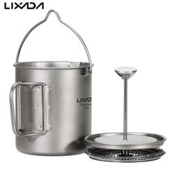 Lixada Titanium Coffee Cup Mug French Press Pot Coffee Maker with Lid Outdoor Camping Cooking Tableware