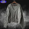 Autumn Knitted V-neck Long Sleeve Women's Grey Cardigans Winter Keep Warm Sweater Coat Fashion Solid Casual Tops 2024 2