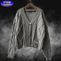 Autumn Knitted V-neck Long Sleeve Women's Grey Cardigans Winter Keep Warm Sweater Coat Fashion Solid Casual Tops 2024 2