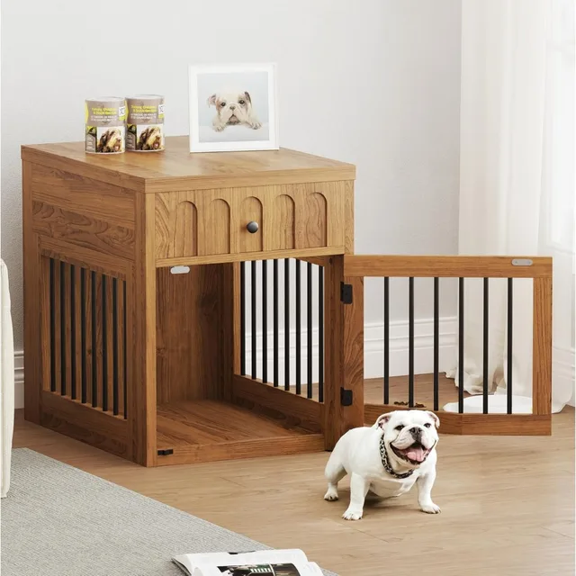 Dog Crate Furniture for Small Dogs, Wooden Dog Kennel with Drawer, Indoor Pet Crate End Table with 1.18-inch Tabletop