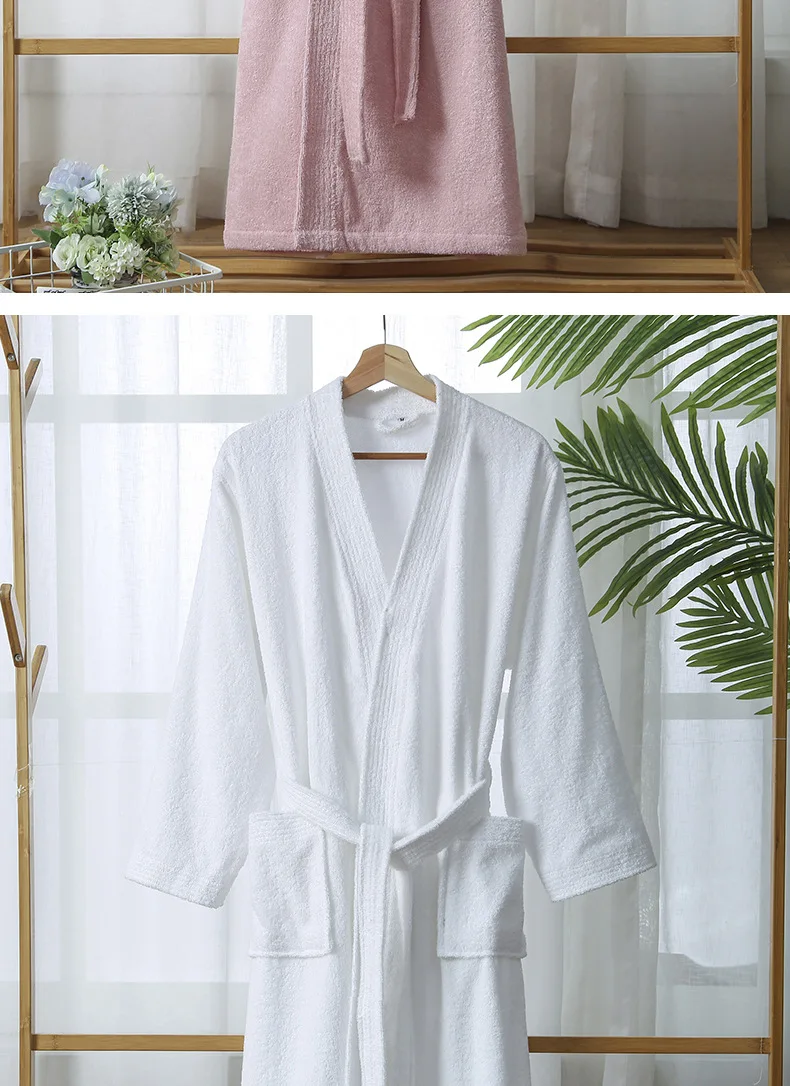 Albornoz de toalla para mujer 100% algodón, largo, grueso, absorbente, de rizo, tipo kimono, ligero, de gofre, liso, para hombre, ropa de dormir