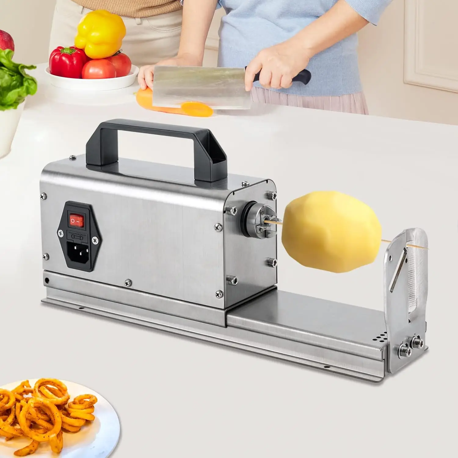 Commercial Electric Potato Slicer, Spiral Tornado Cutter, and Twister for Thick Potato Slices - Stainless Steel, 40W