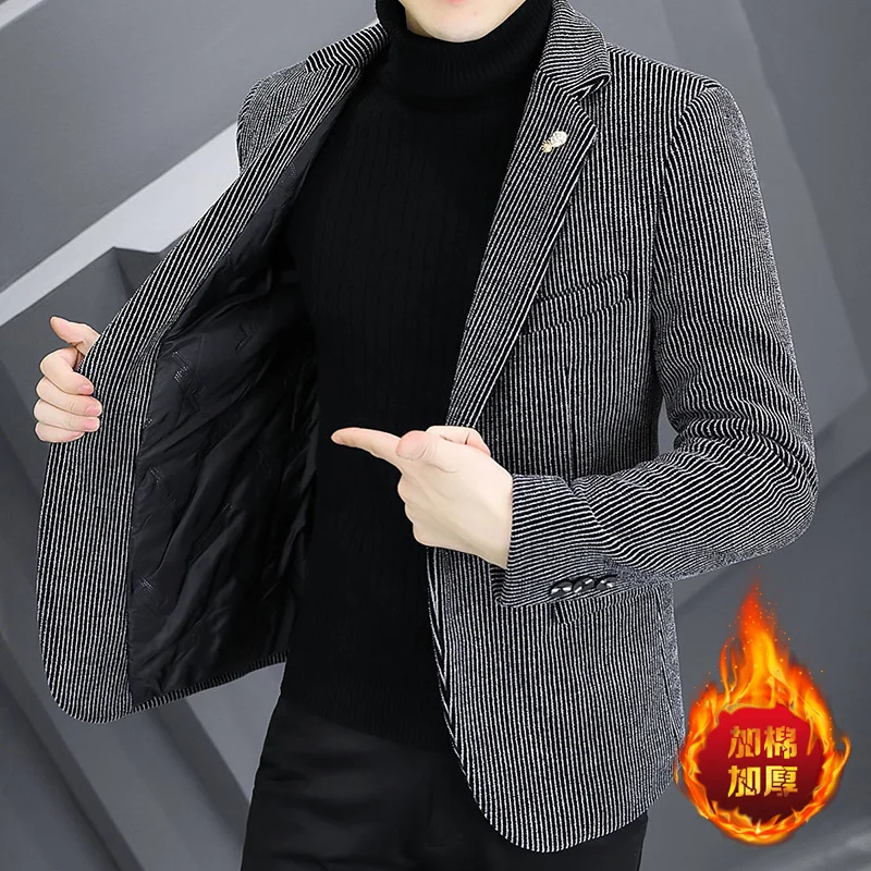ARC Blazer Autumn/Winter Golden Sable Velvet and Cotton Thickened Thermal Small Suit Fashion Business Men's Slim Blazer 2