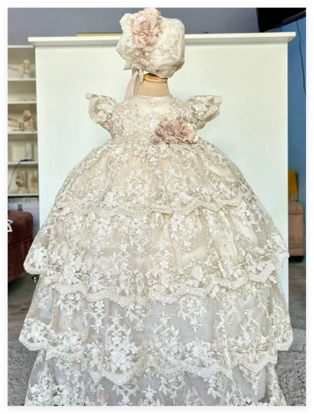 Lace Pearl Christening Gown 1