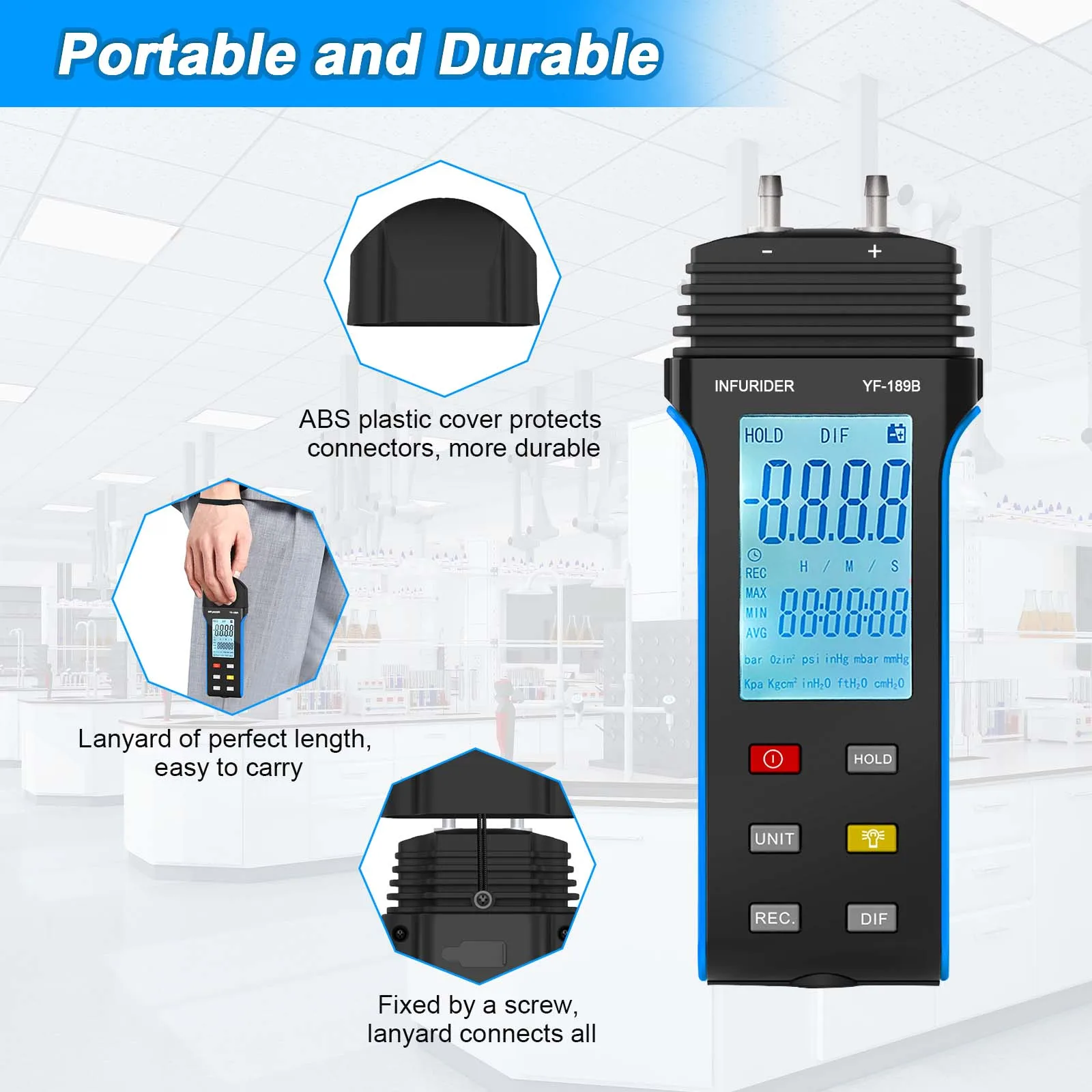 디지털 차압계 HVAC 가스 압력 테스터 ±30Psi 다중 단위 데이터 홀드 MAX MIN AVG 백라이트