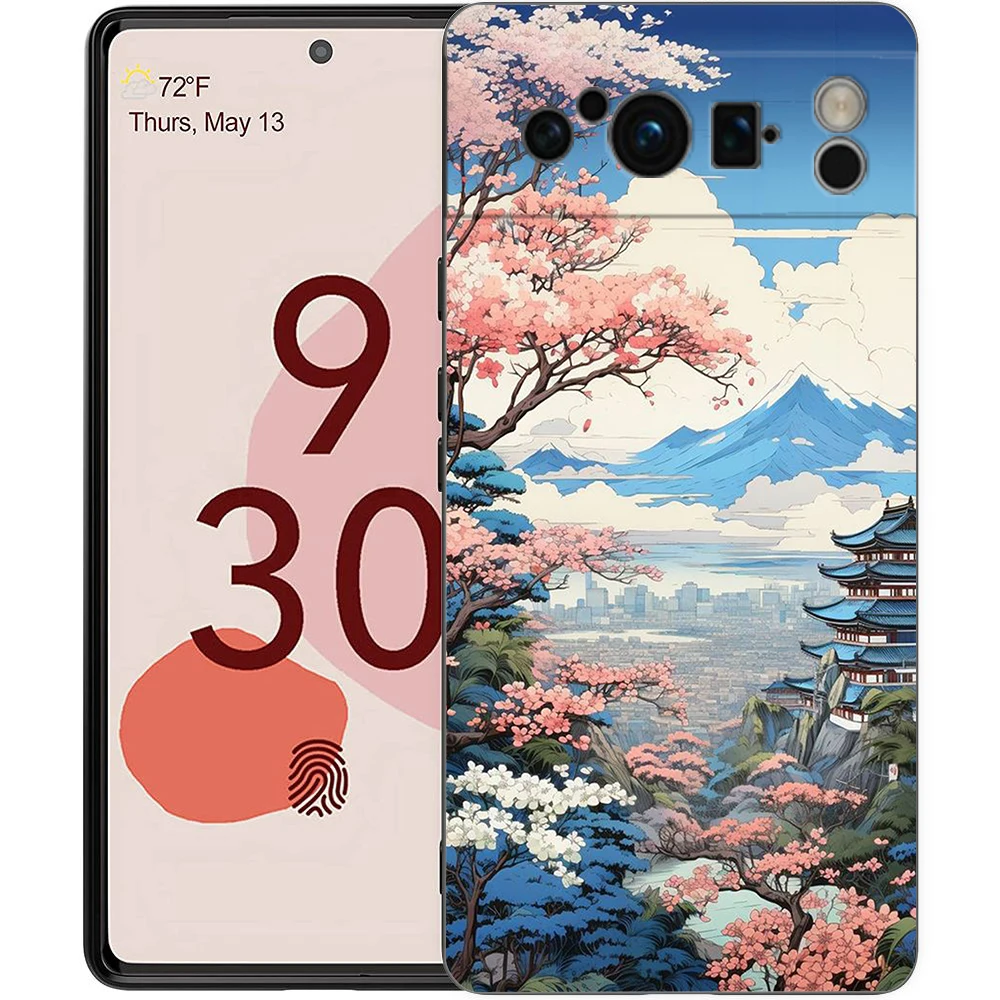 Japanese Landscape Design Shockproof Black Silicone Phone Case