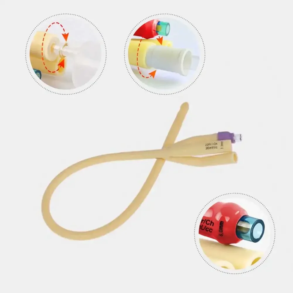 1x 3Way Medical Balloon Latex Foley Catheter Silicone Coating Urine Tube Male Foley Inserted Tube Urine Catheter with Soft Valve