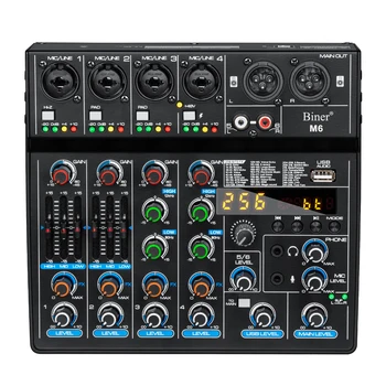 M6 Professional 6 Channel Audio Mixer Portable Audio Sound Cards Mixers 6 Channel DJ Controller/Audio Console Mixer