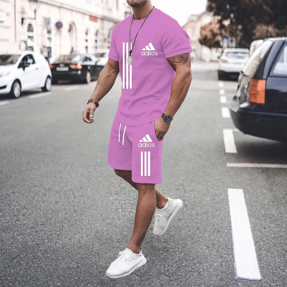 Men's Summer Fashion Sports Set Breathable Quick Drying T-shirt + Shorts Sports Set Fitness Game Training Basketball Set T-shirt