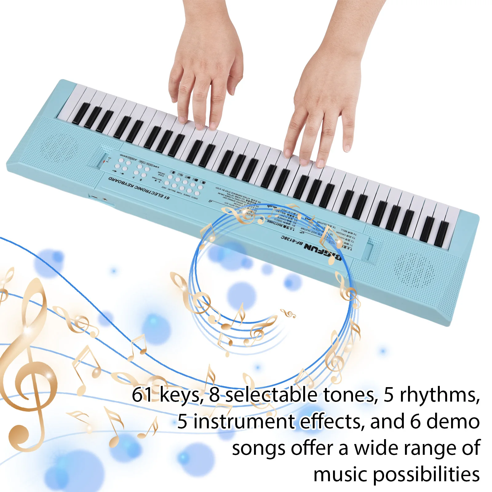 61 Key Electronic Keyboard Piano Musical Instrument with Microphone Dual Power Mode 6 Demonstration Songs